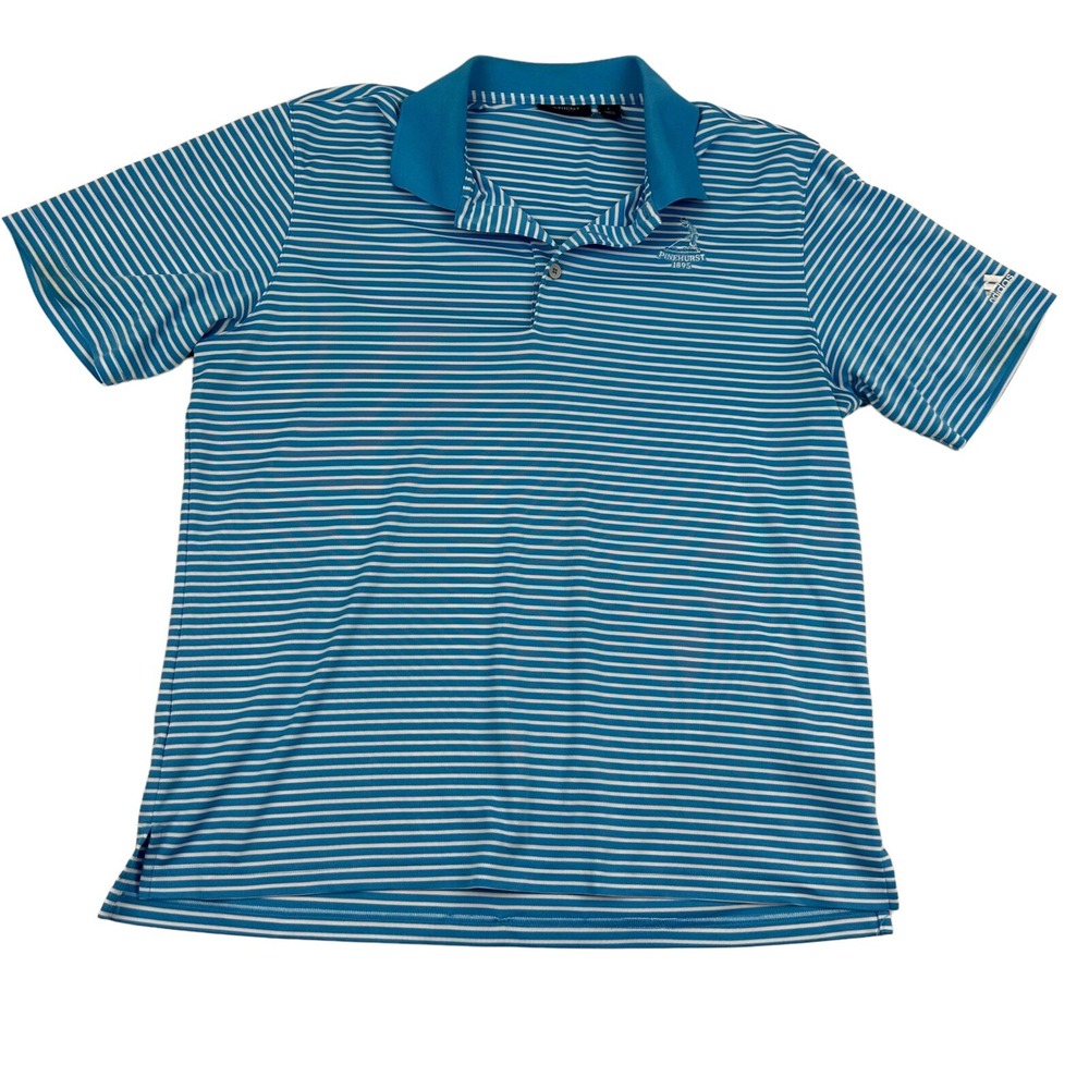 Pinehurst By Adidas Pinehurst 1895 Logo Golf S/S Blue Striped Polo Shirt Sz L